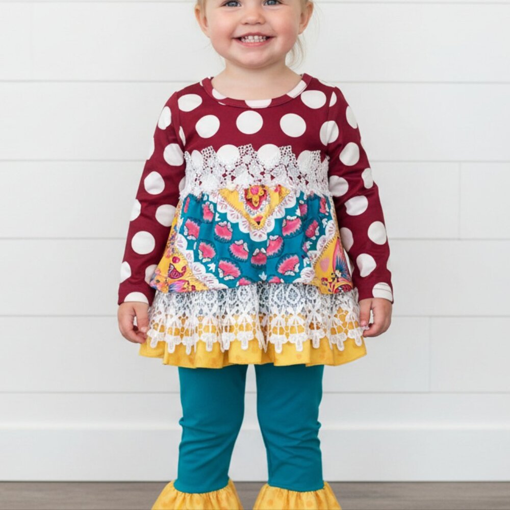 Polka Dot Lace & Ruffle Outfit, girl,